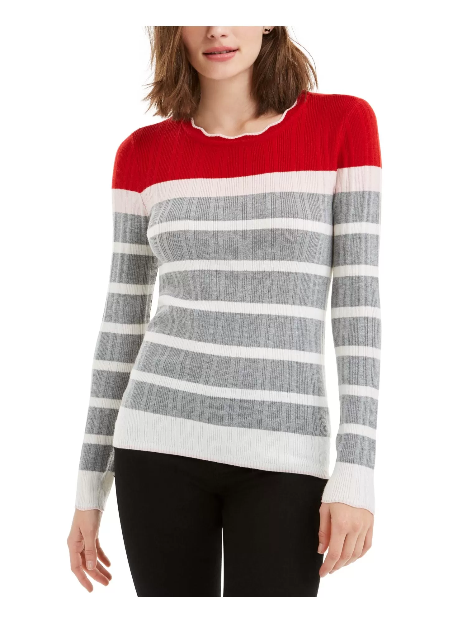 MAISON JULES Womens Striped Long Sleeve Jewel Neck Sweater