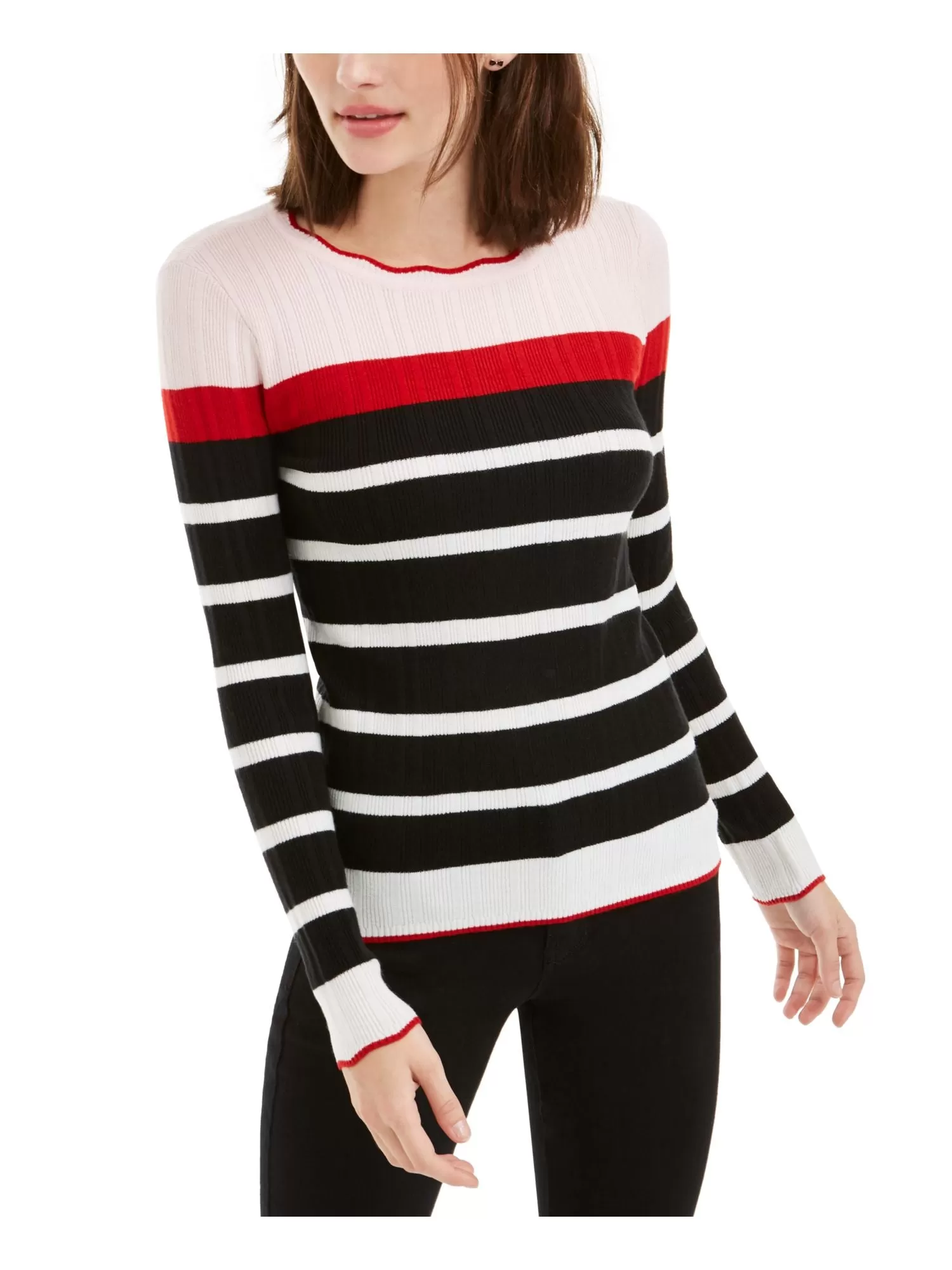 MAISON JULES Womens Striped Long Sleeve Jewel Neck Sweater