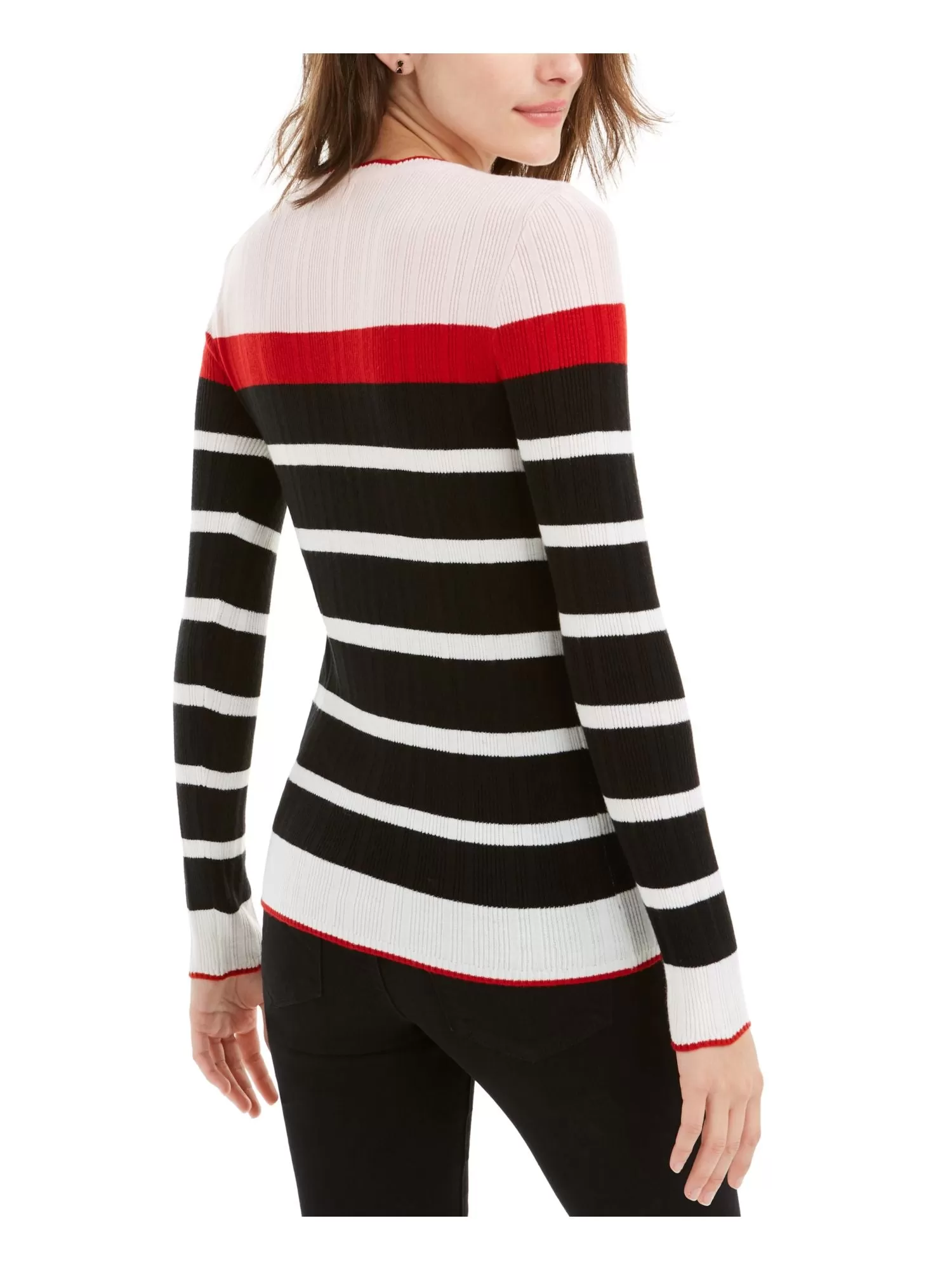 MAISON JULES Womens Striped Long Sleeve Jewel Neck Sweater