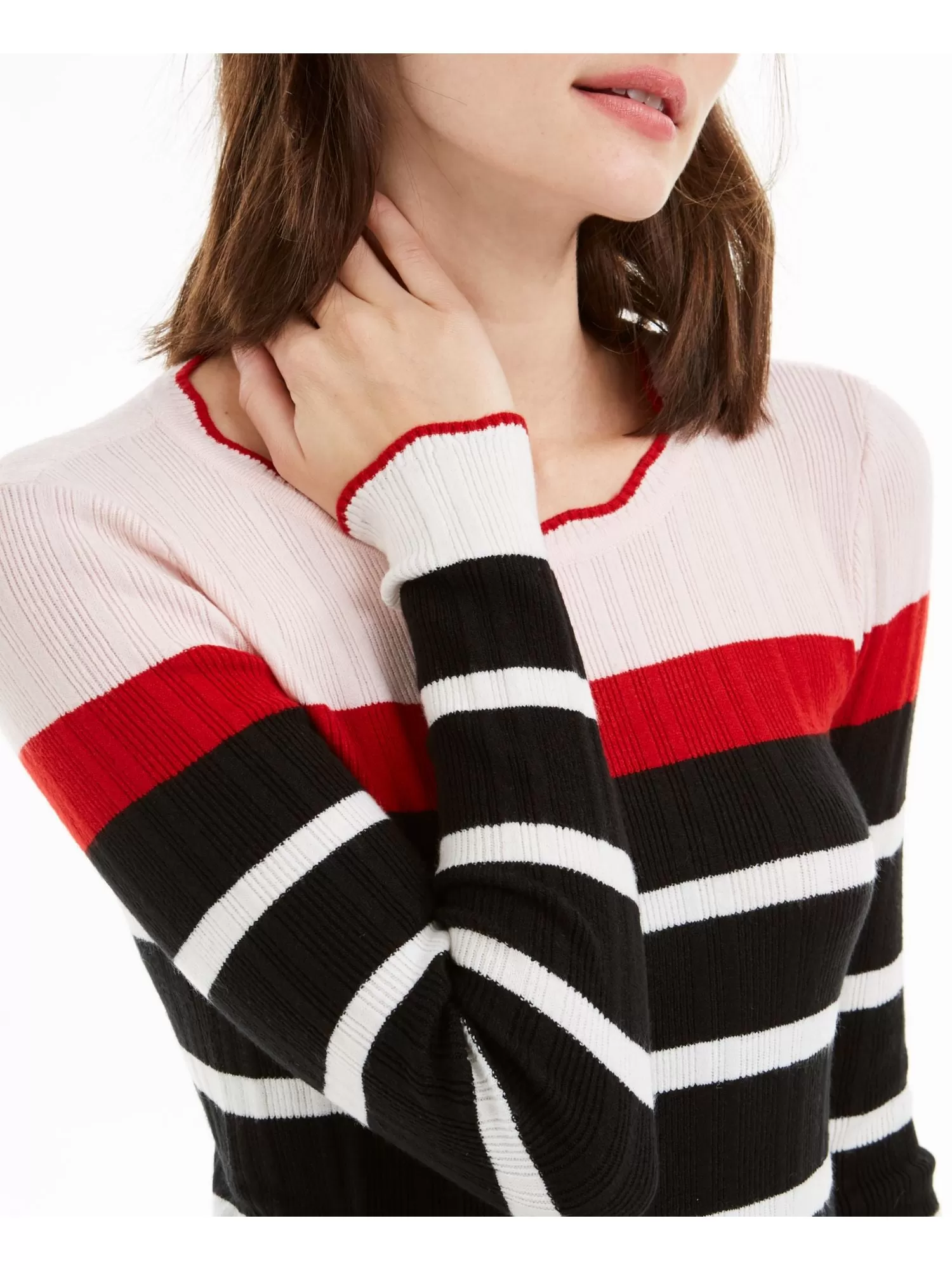 MAISON JULES Womens Striped Long Sleeve Jewel Neck Sweater