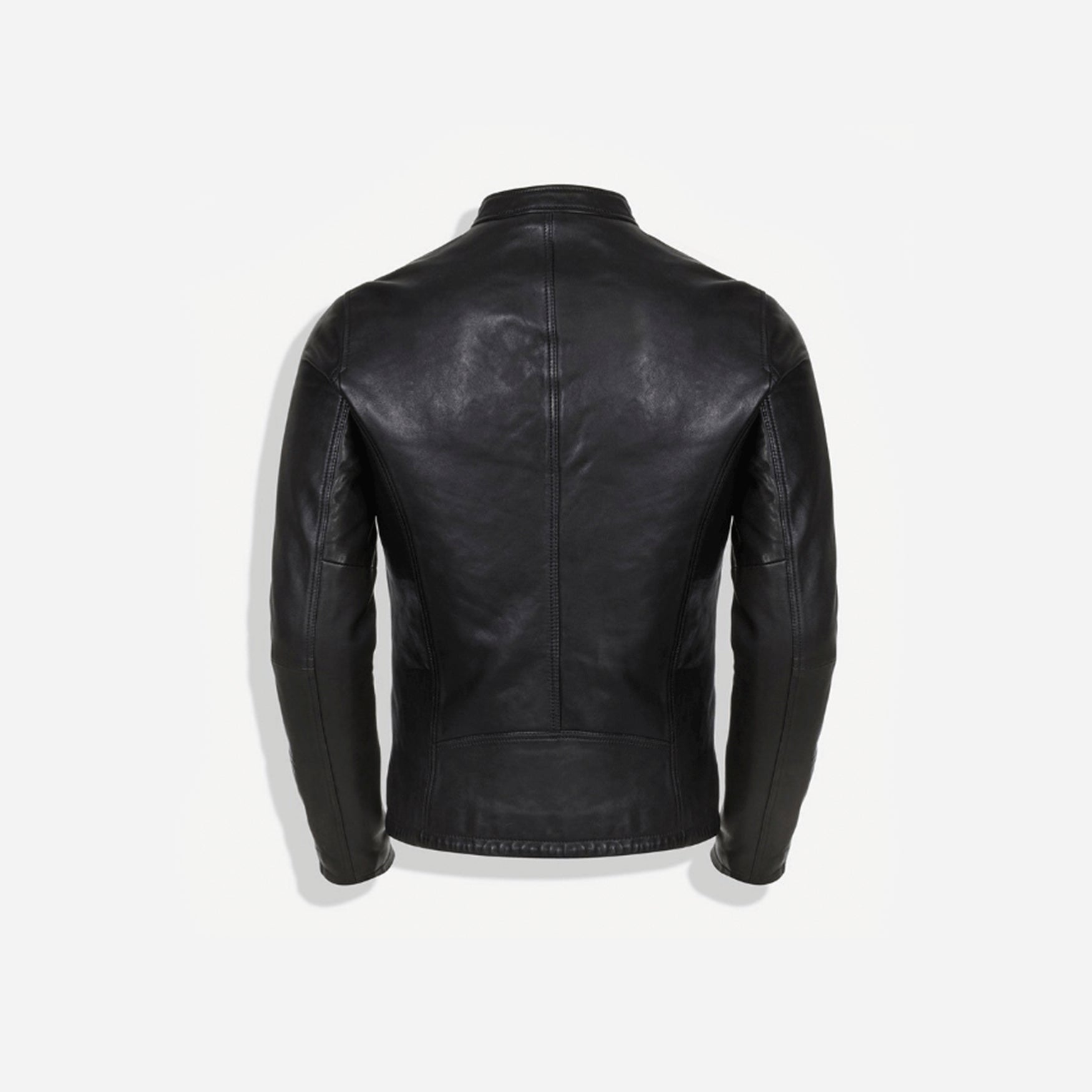 Mandarin Collar Leather Jacket, Black