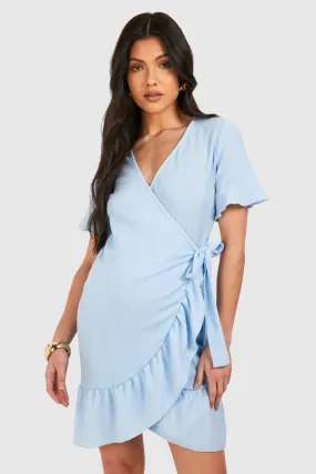 Maternity Textured Wrap Frill Mini Dress