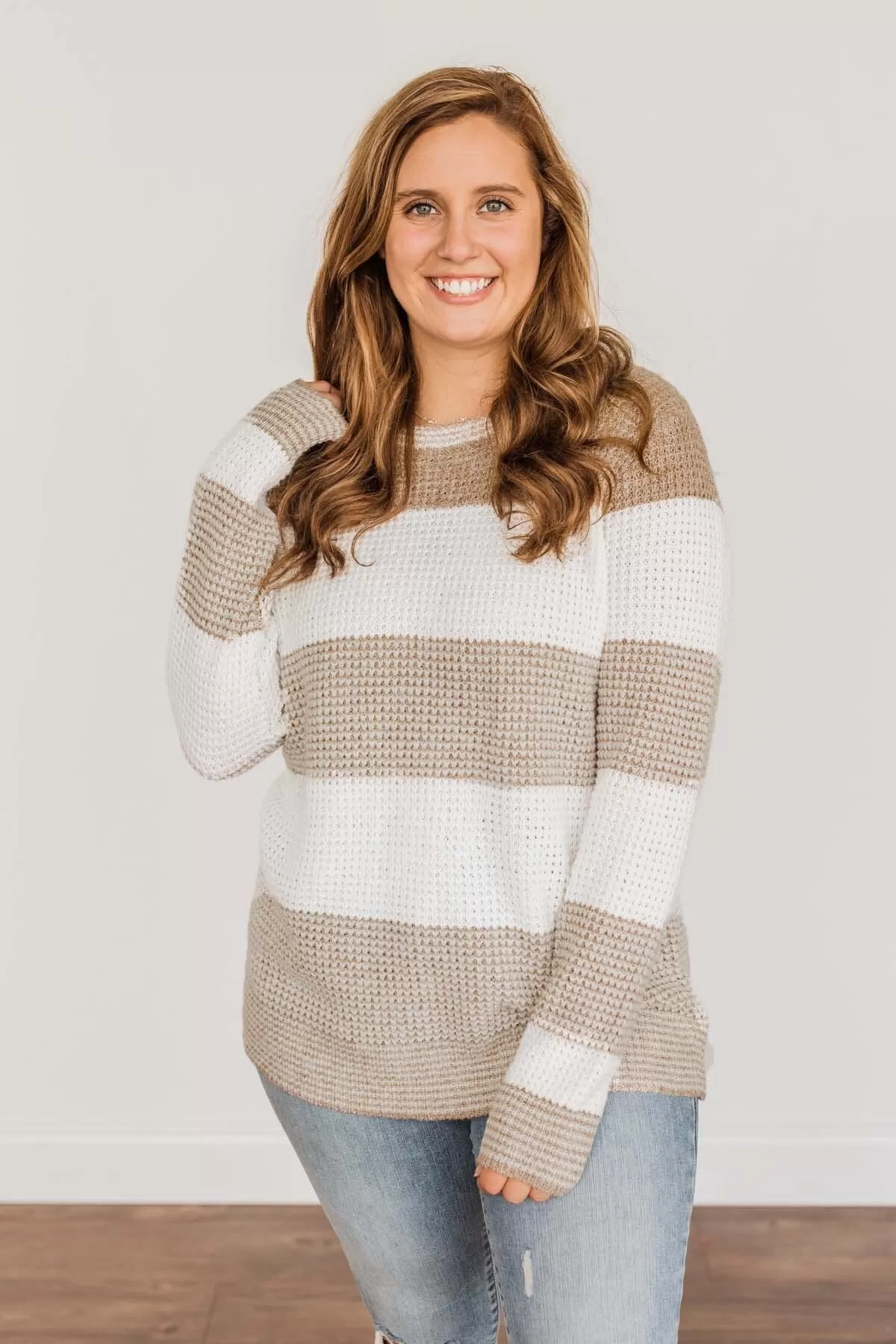 May We Meet Again Color Block Sweater- Tan & Ivory