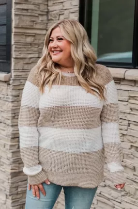 May We Meet Again Color Block Sweater- Tan & Ivory