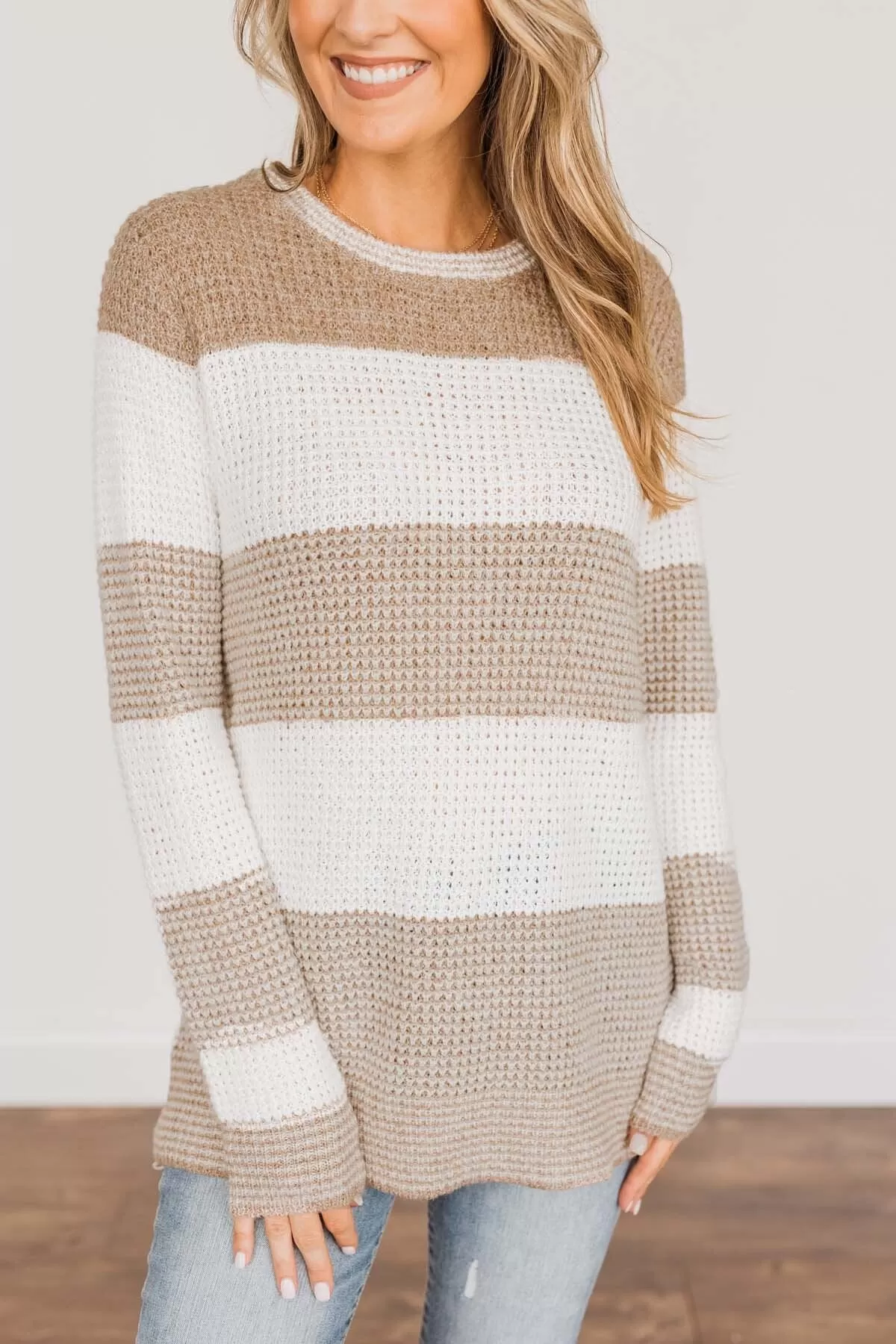 May We Meet Again Color Block Sweater- Tan & Ivory