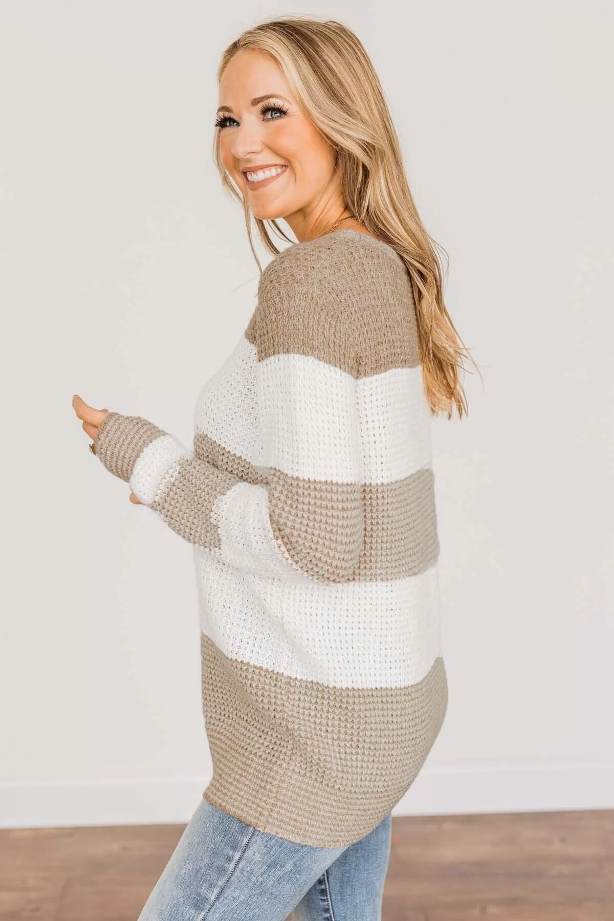 May We Meet Again Color Block Sweater- Tan & Ivory