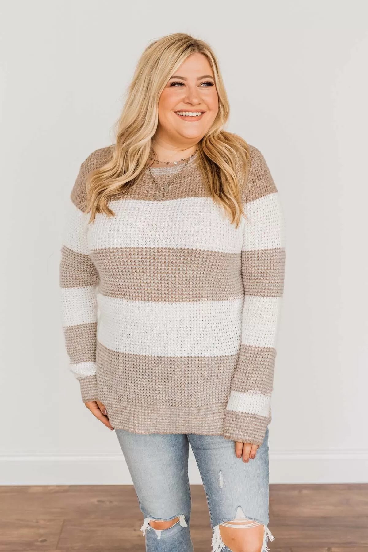 May We Meet Again Color Block Sweater- Tan & Ivory