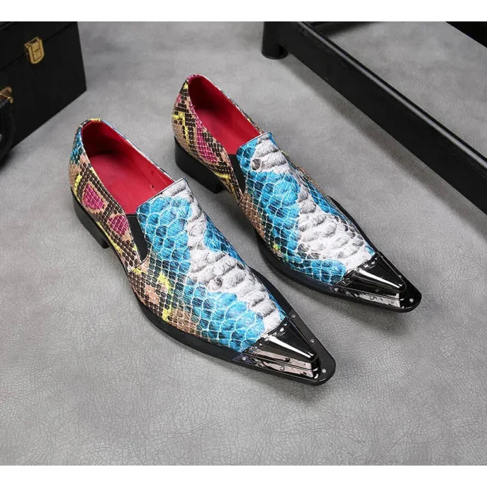 Men's Solid Pattern Formal Genuine Leather Pointed Metal Tip Dress Shoes