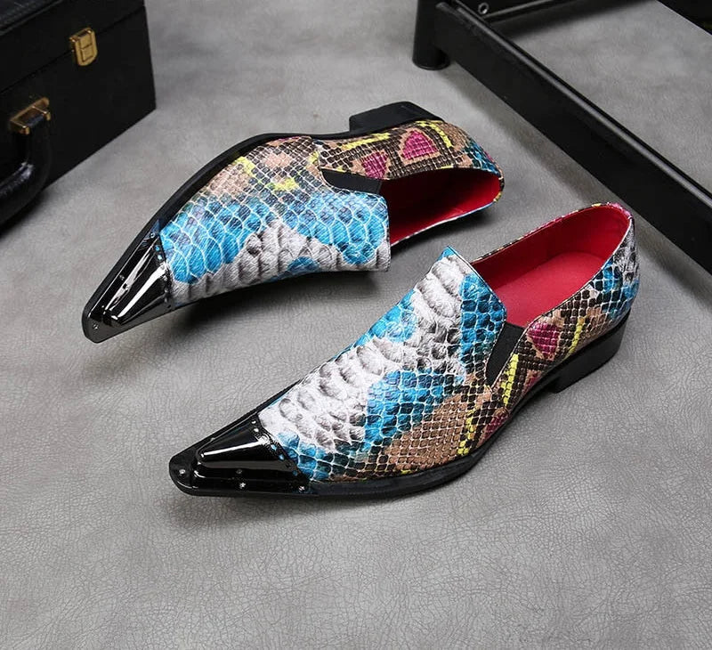 Men's Solid Pattern Formal Genuine Leather Pointed Metal Tip Dress Shoes