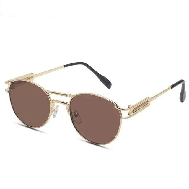 Men's Summer Style Round Steampunk Style Alloy Sunglasses with Bag