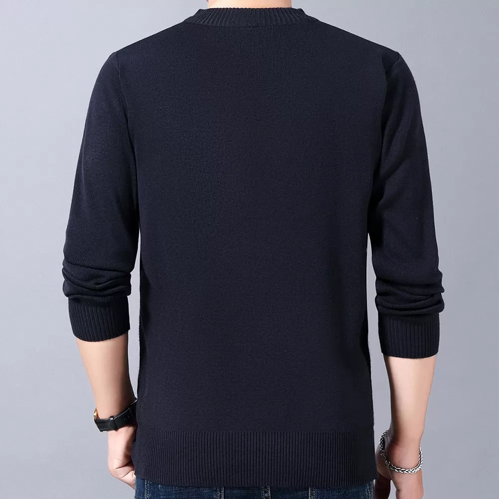 Men's Winter Casual Striped Zipper Long Sleeves Pullover Sweater