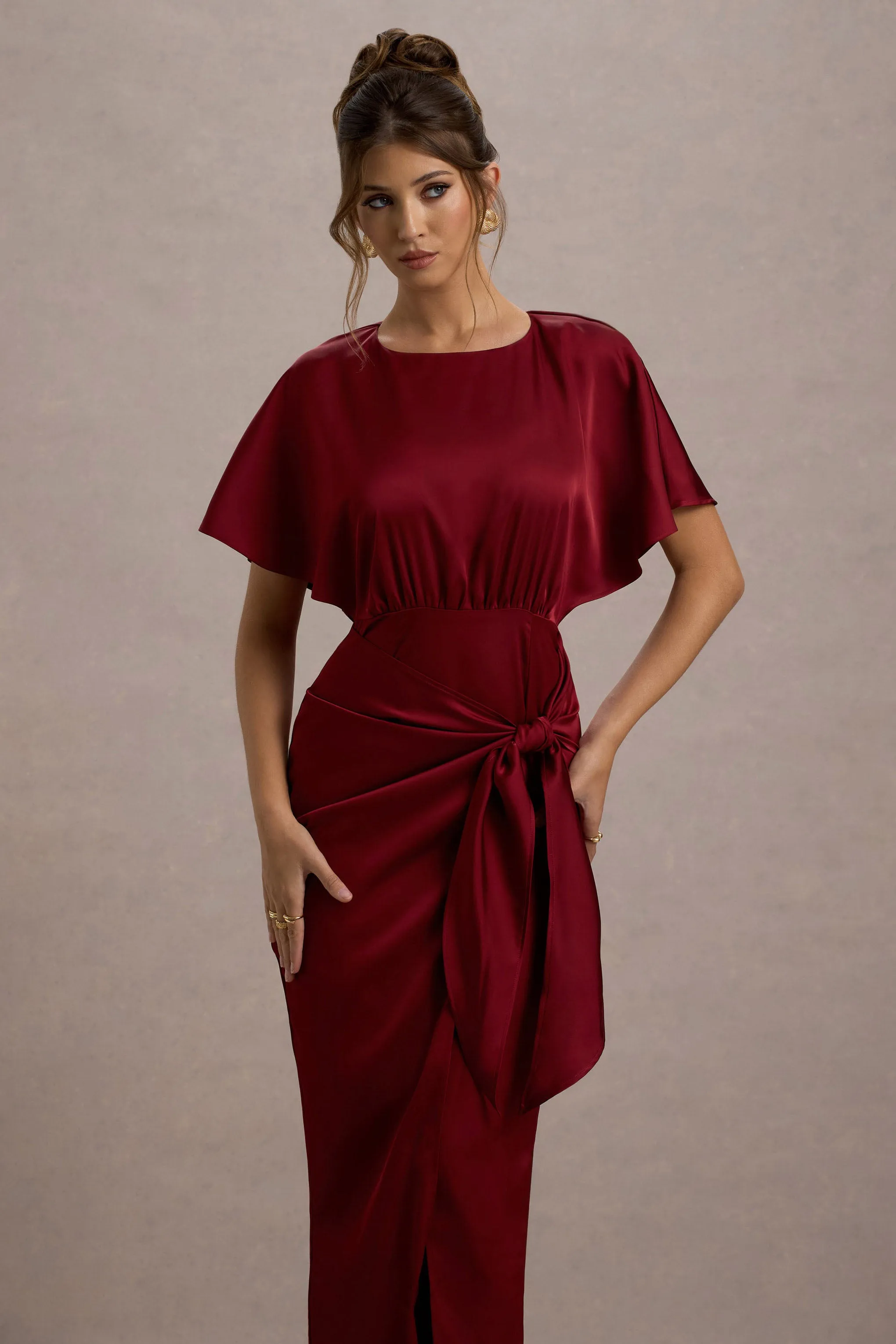 Mika | Port Satin Short-Sleeve Wrap Maxi Dress