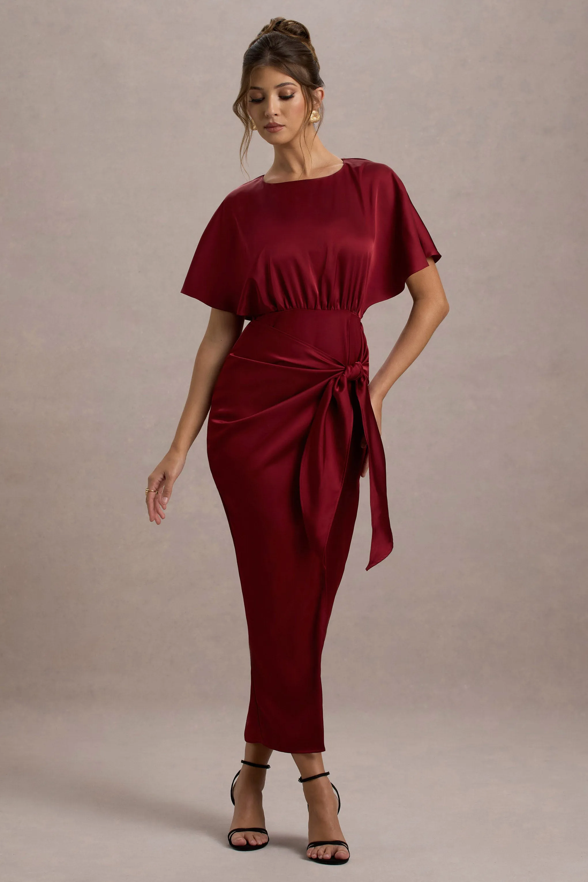 Mika | Port Satin Short-Sleeve Wrap Maxi Dress