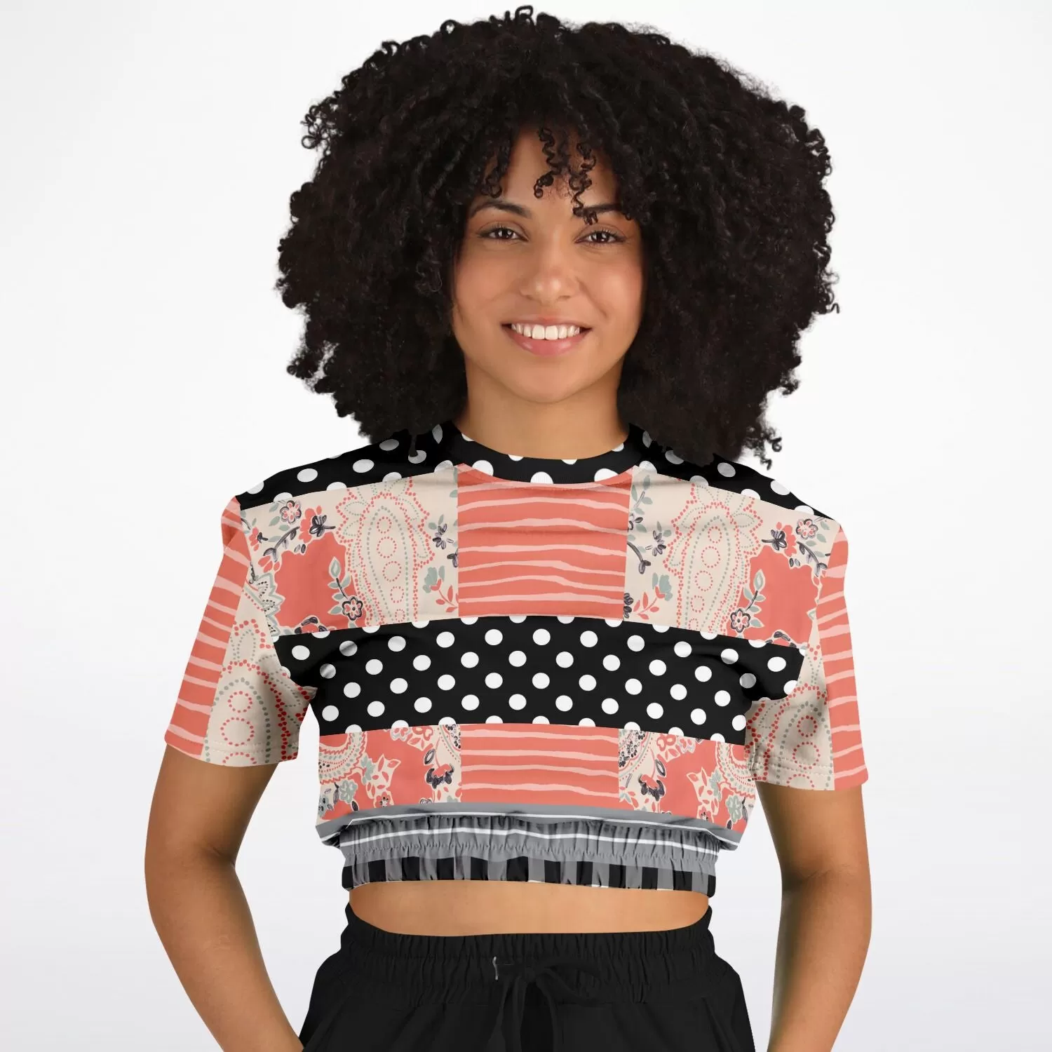 Mint Julep Black Short Sleeve Cropped Eco-Poly Sweater