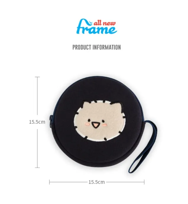 Navy Characters Circle Pouches Cute Purses Handbags Card Cosmetics Coin Wallets Key Airpods Cases Embroidery Rounded Wrist Strap