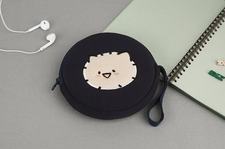 Navy Characters Circle Pouches Cute Purses Handbags Card Cosmetics Coin Wallets Key Airpods Cases Embroidery Rounded Wrist Strap