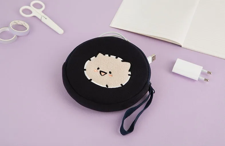 Navy Characters Circle Pouches Cute Purses Handbags Card Cosmetics Coin Wallets Key Airpods Cases Embroidery Rounded Wrist Strap