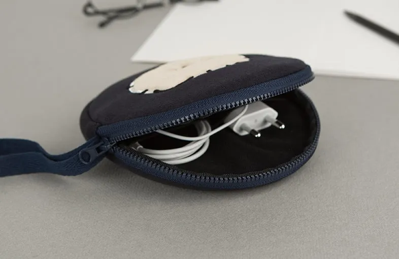 Navy Characters Circle Pouches Cute Purses Handbags Card Cosmetics Coin Wallets Key Airpods Cases Embroidery Rounded Wrist Strap