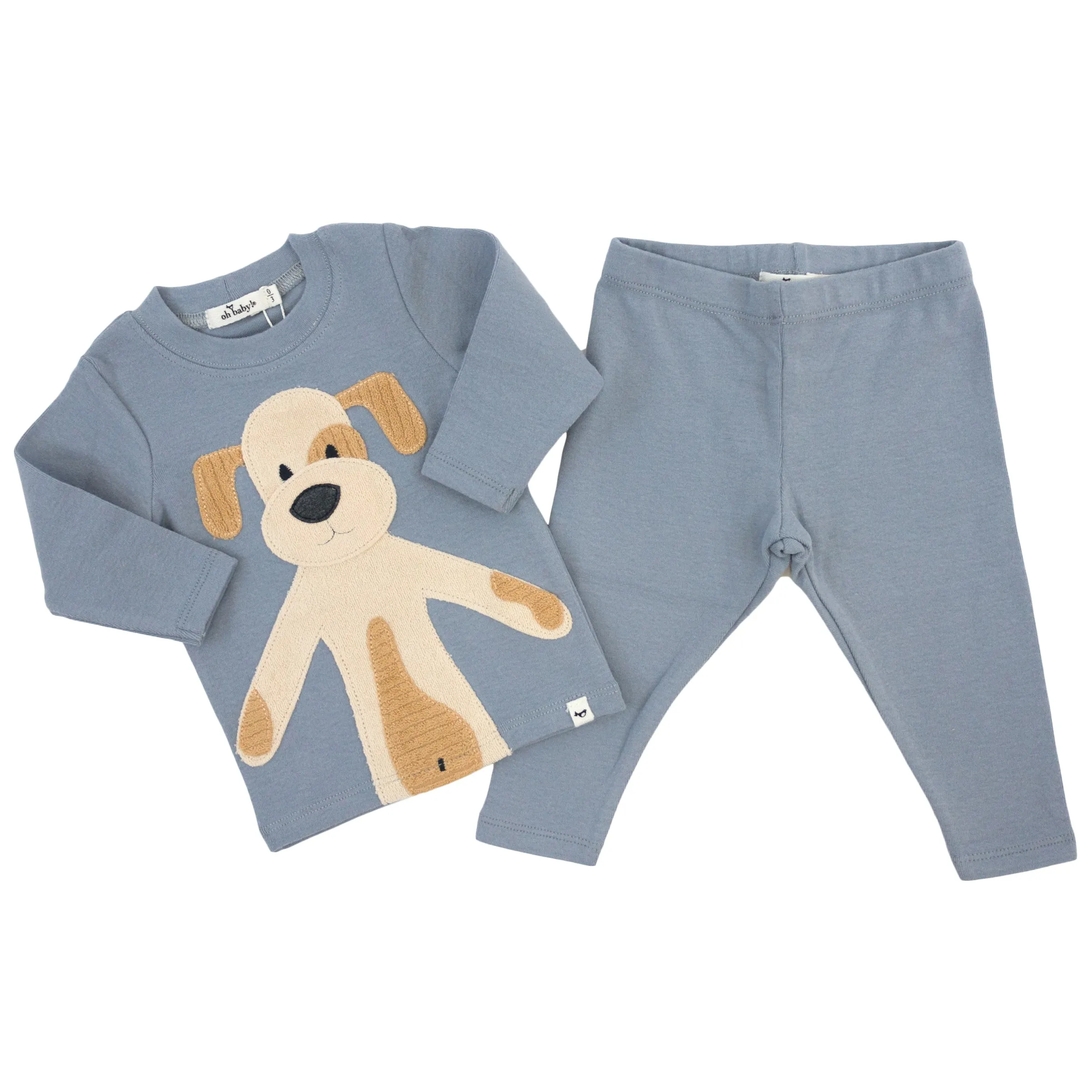 oh baby! Two Piece Set Large Puppy Natural Applique - Fog