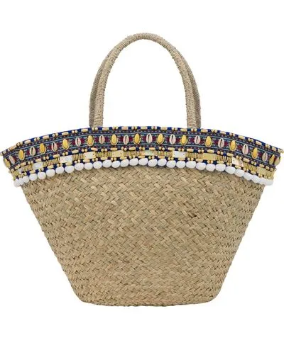 Ohsun Women's Blue / Neutrals Ines Straw Beach Bag