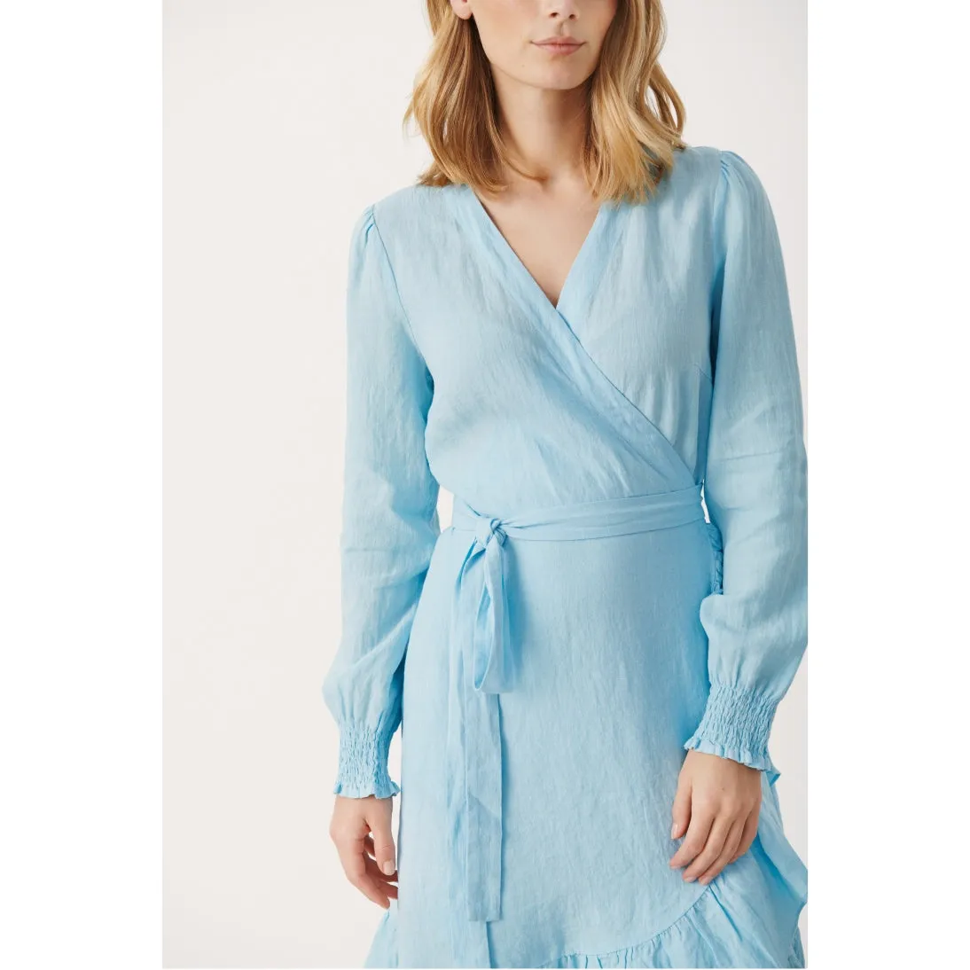 Part Two Sol Pure Linen Wrap Dress in Crystal Blue 7507