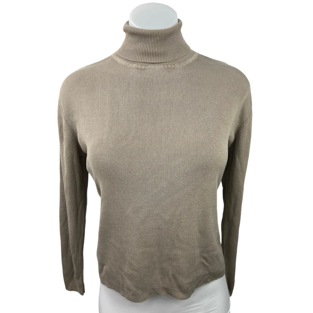 Pendleton Beige 100% Silk Ribbed Knit Turtleneck Pullover Sweater Top Size L