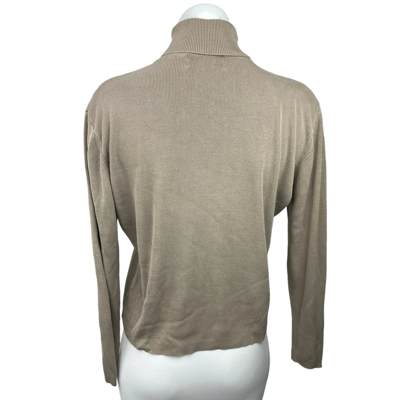 Pendleton Beige 100% Silk Ribbed Knit Turtleneck Pullover Sweater Top Size L