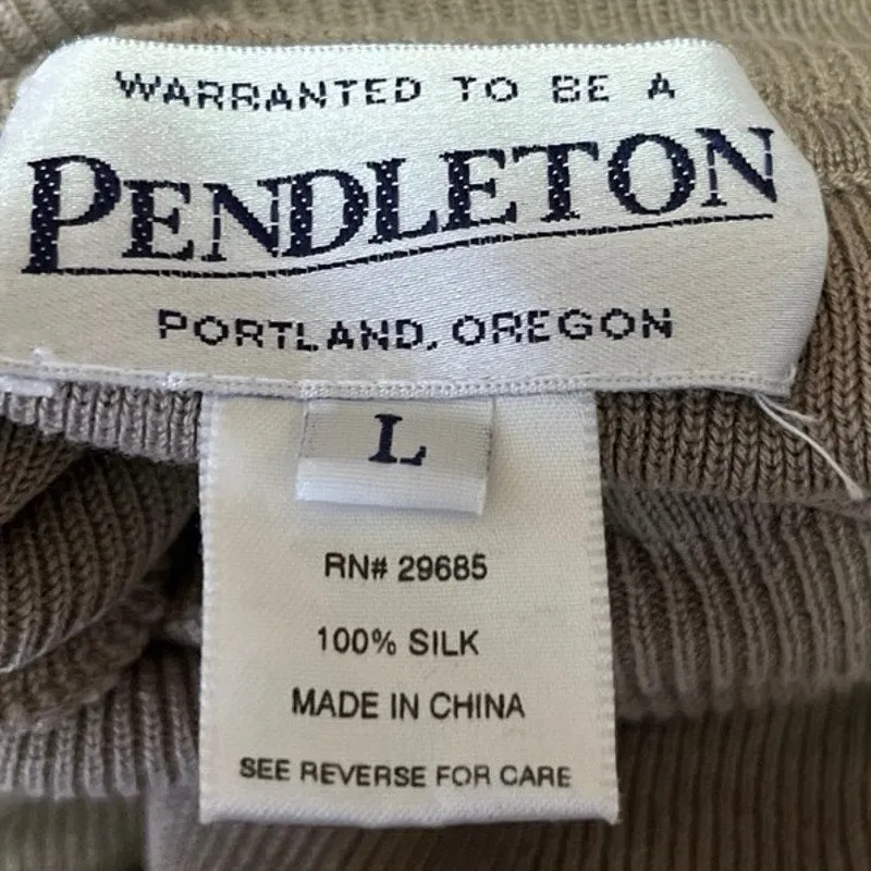 Pendleton Beige 100% Silk Ribbed Knit Turtleneck Pullover Sweater Top Size L