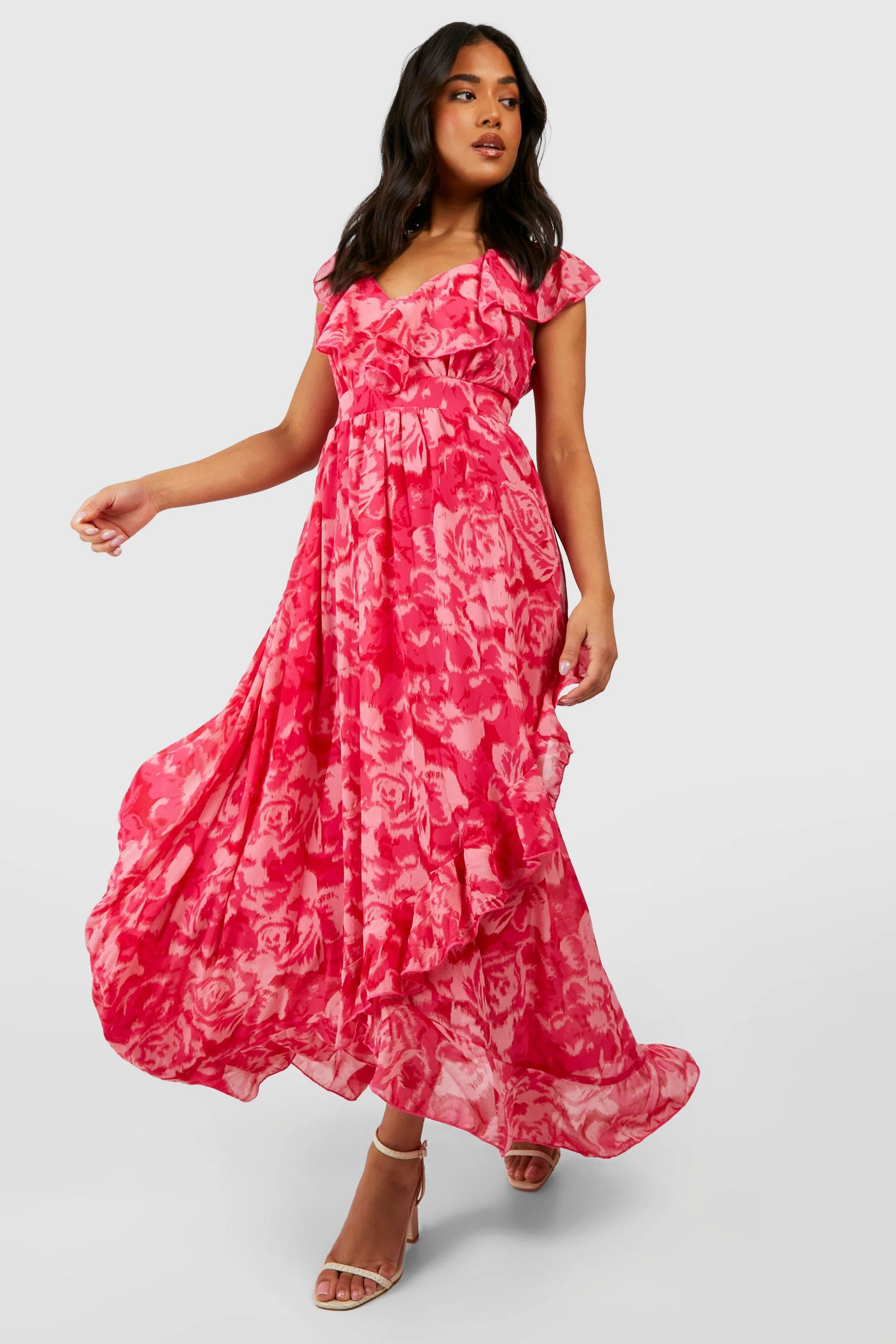 Petite Floral Ruffle Wrap Maxi Dress