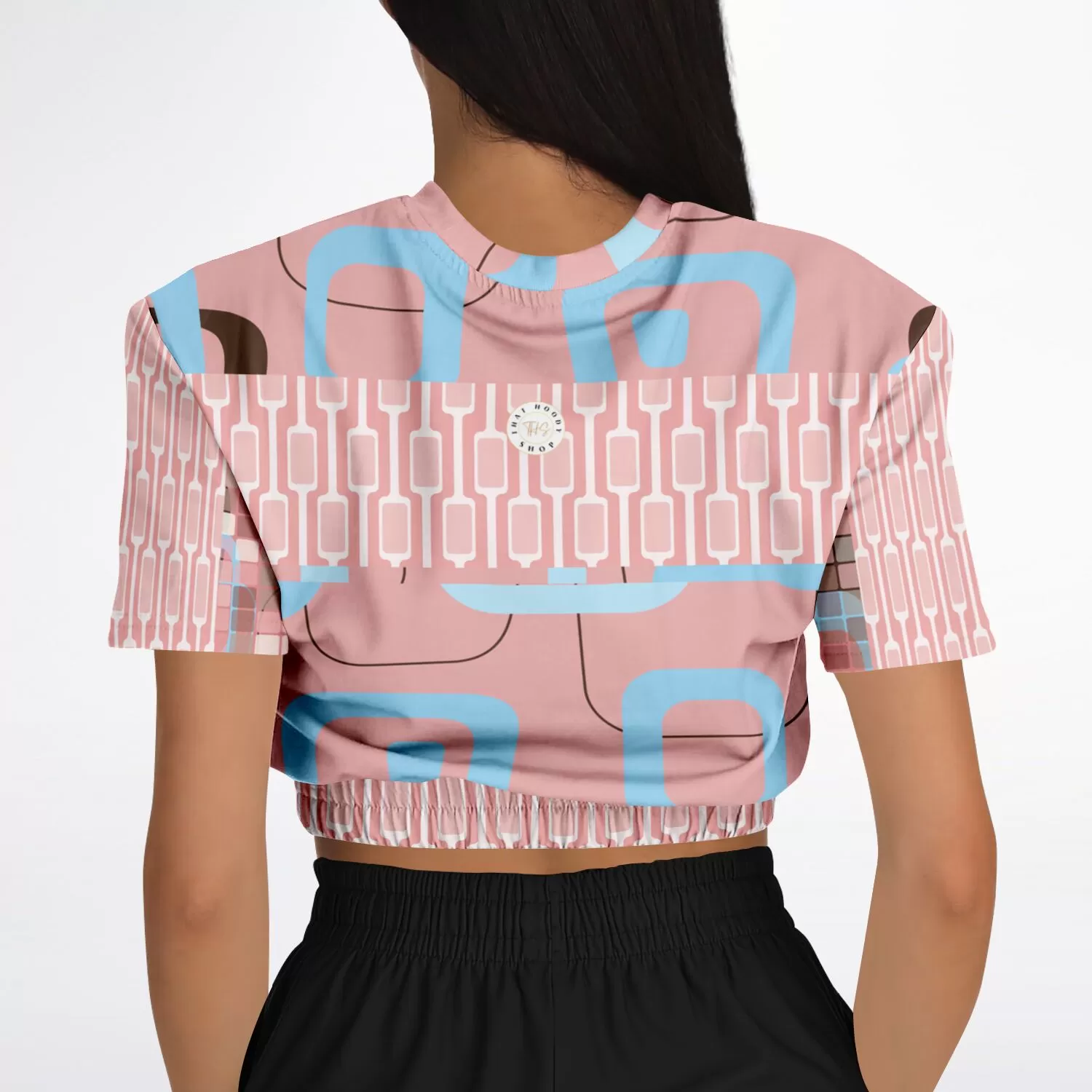 Pink Geo Gallagher Short Sleeve Cropped Eco-Poly Sweater