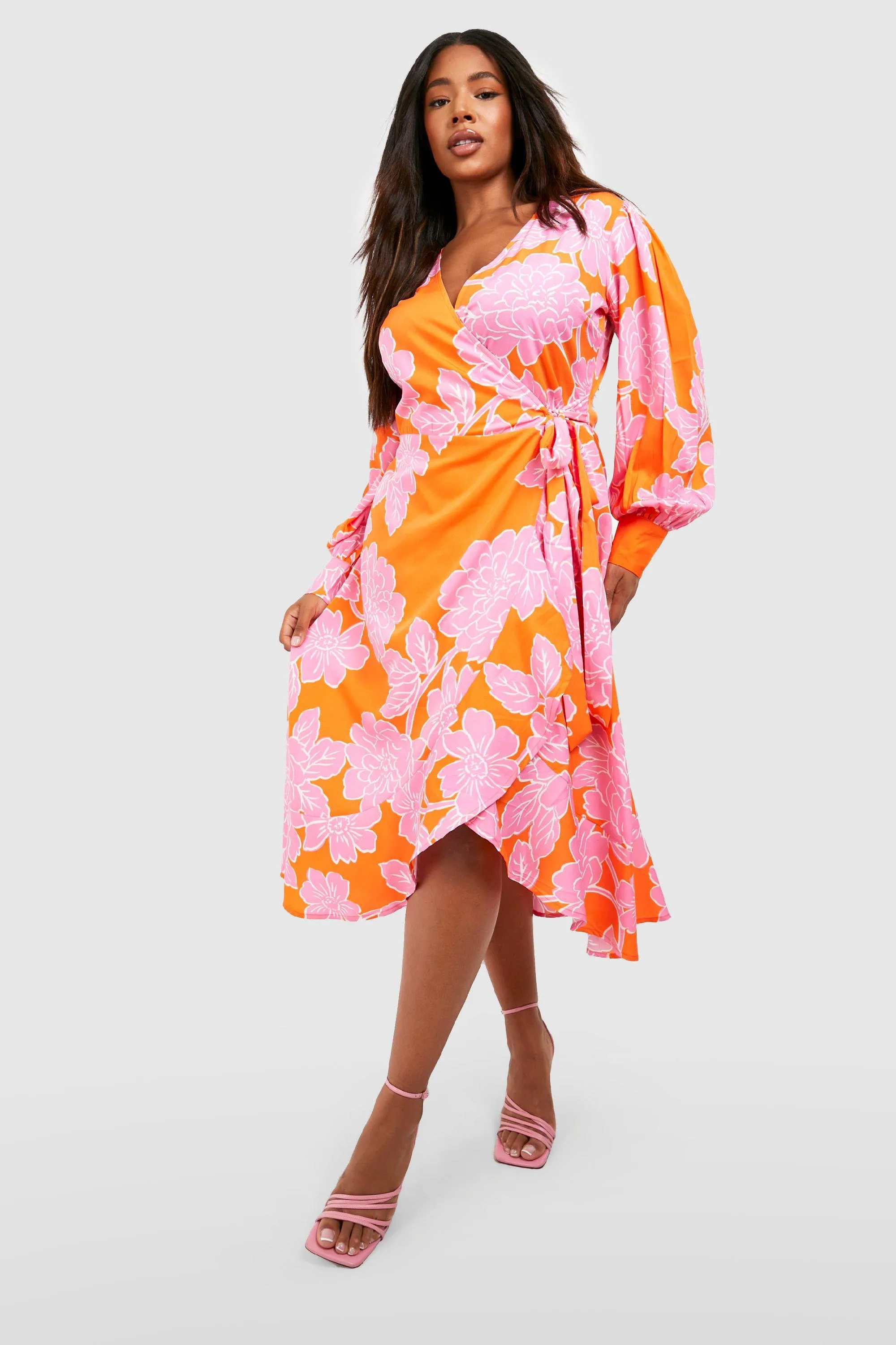 Plus Floral Ruffle Wrap Dress