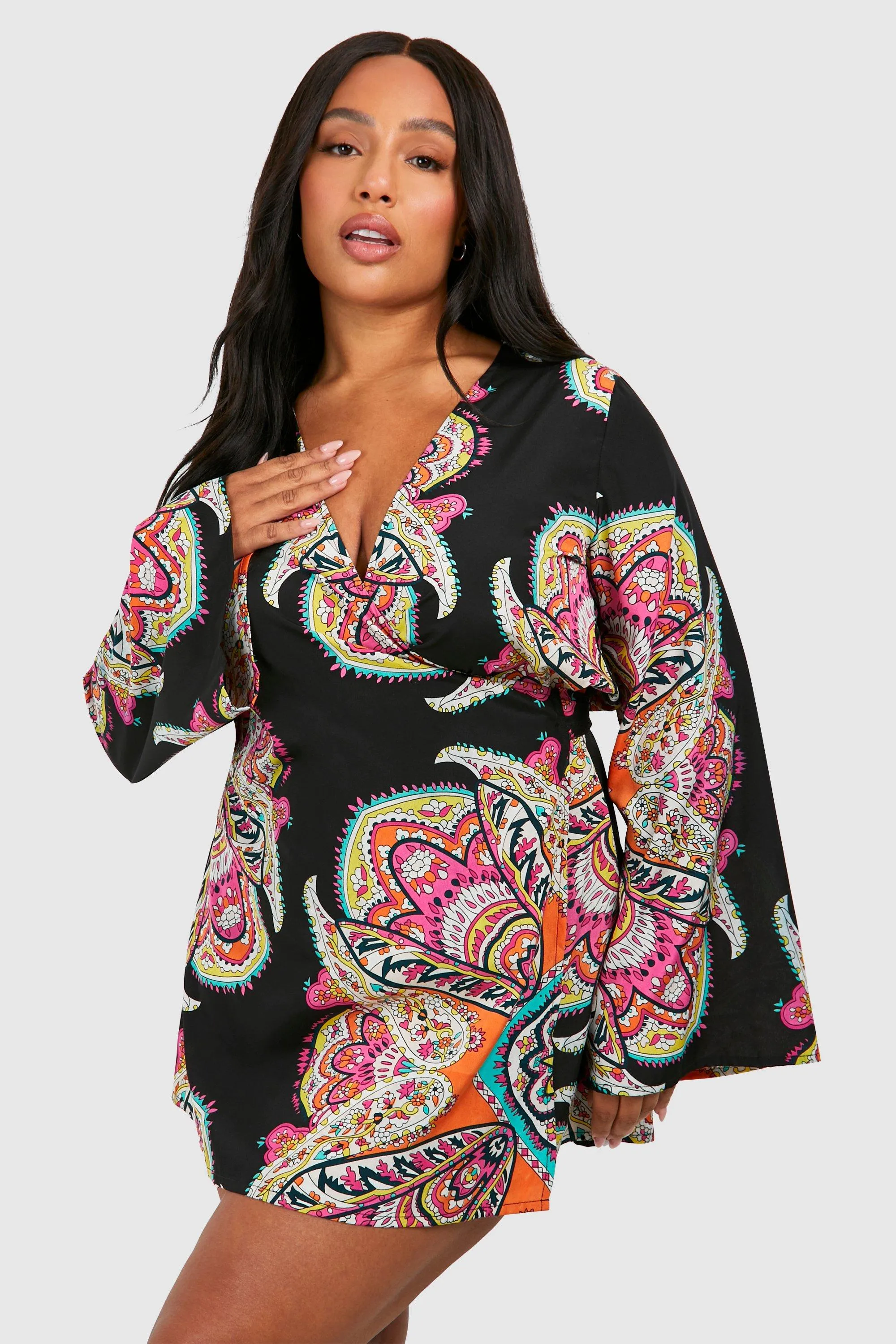 Plus Paisley Wrap Mini Dress