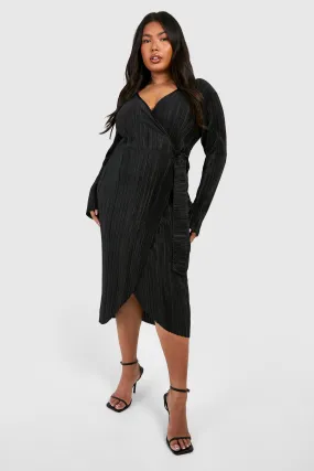 Plus Plisse Wrap Midi Dress