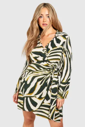 Plus Printed Wrap Shirt Dress