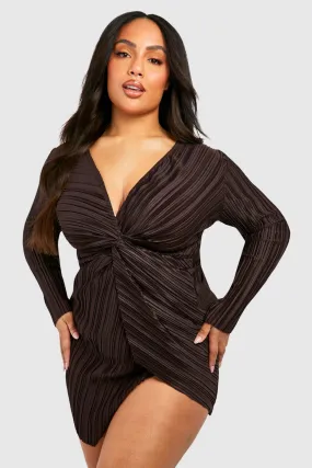 Plus Wide Plisse Twist Front Wrap Dress