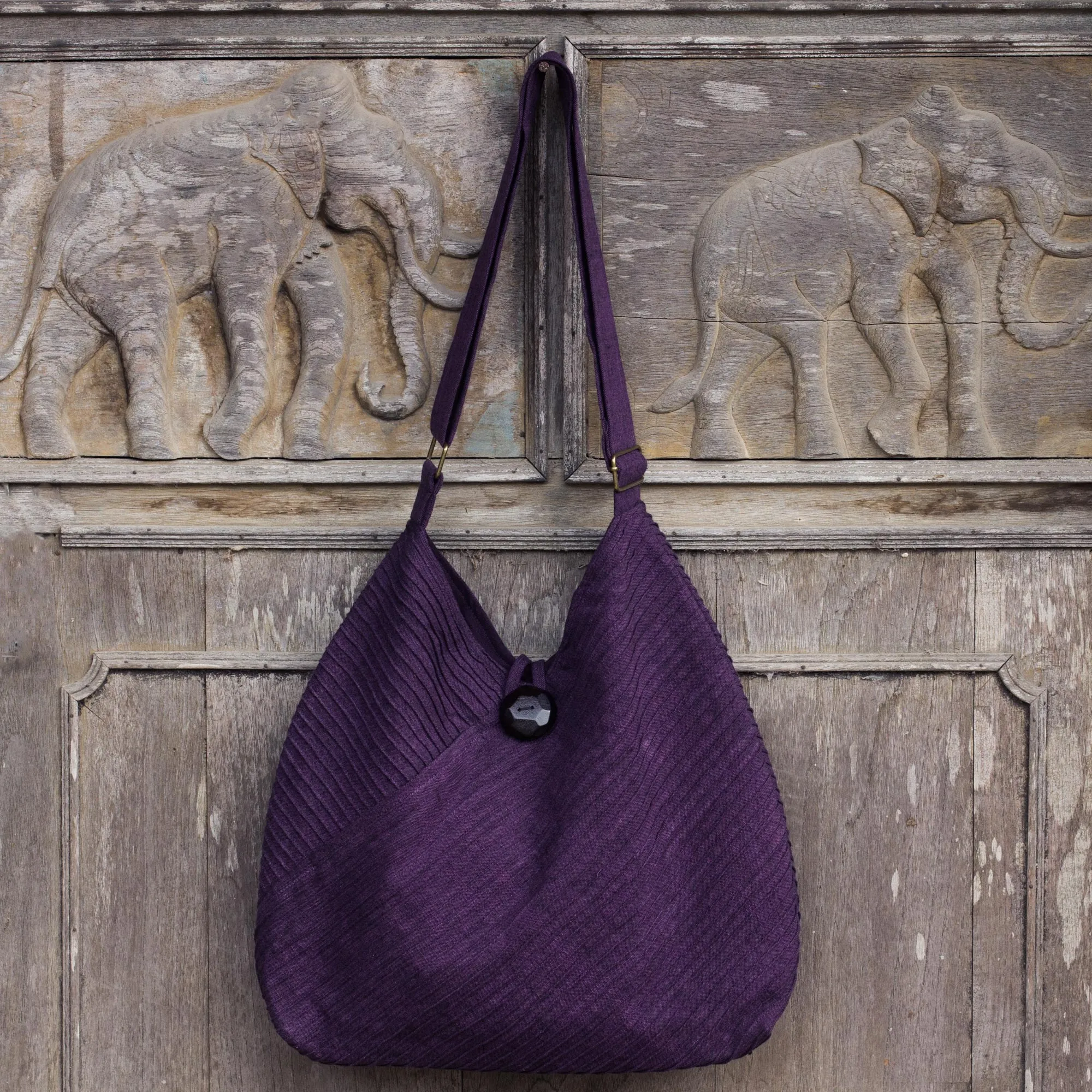 Purple Cotton Hobo Style Handbag with Coin Purse, 