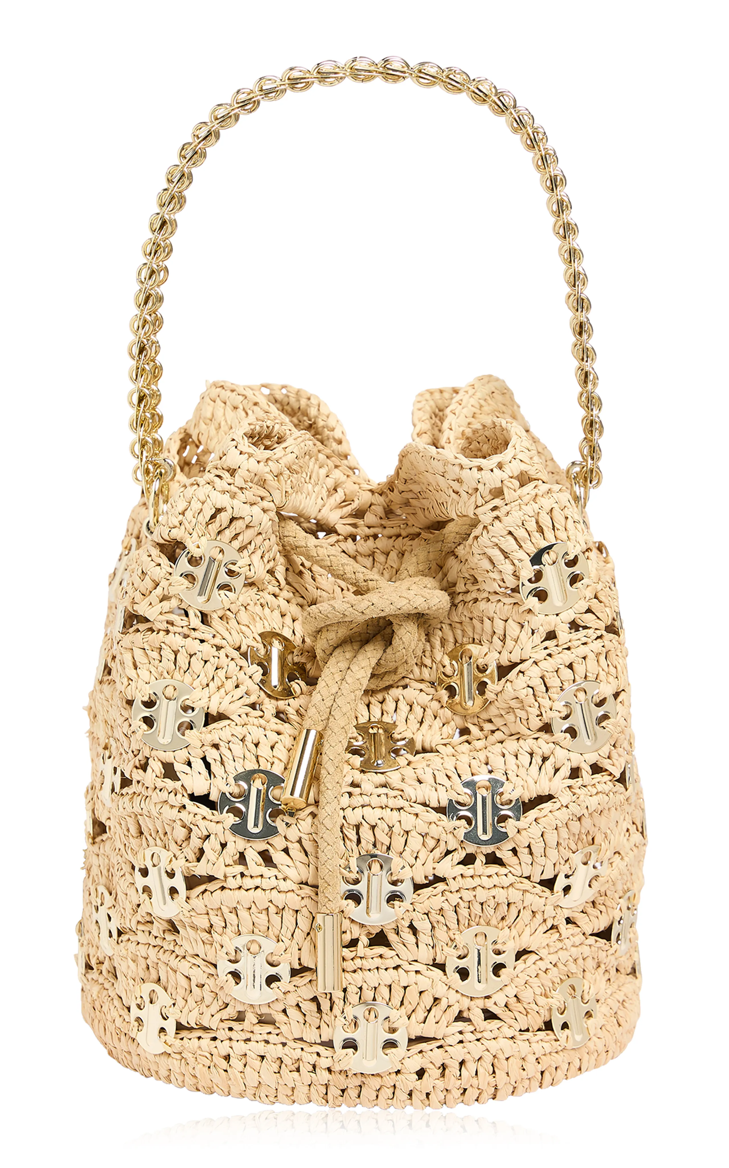 Rabanne Hardware-Detailed Woven Raffia Bucket Bag