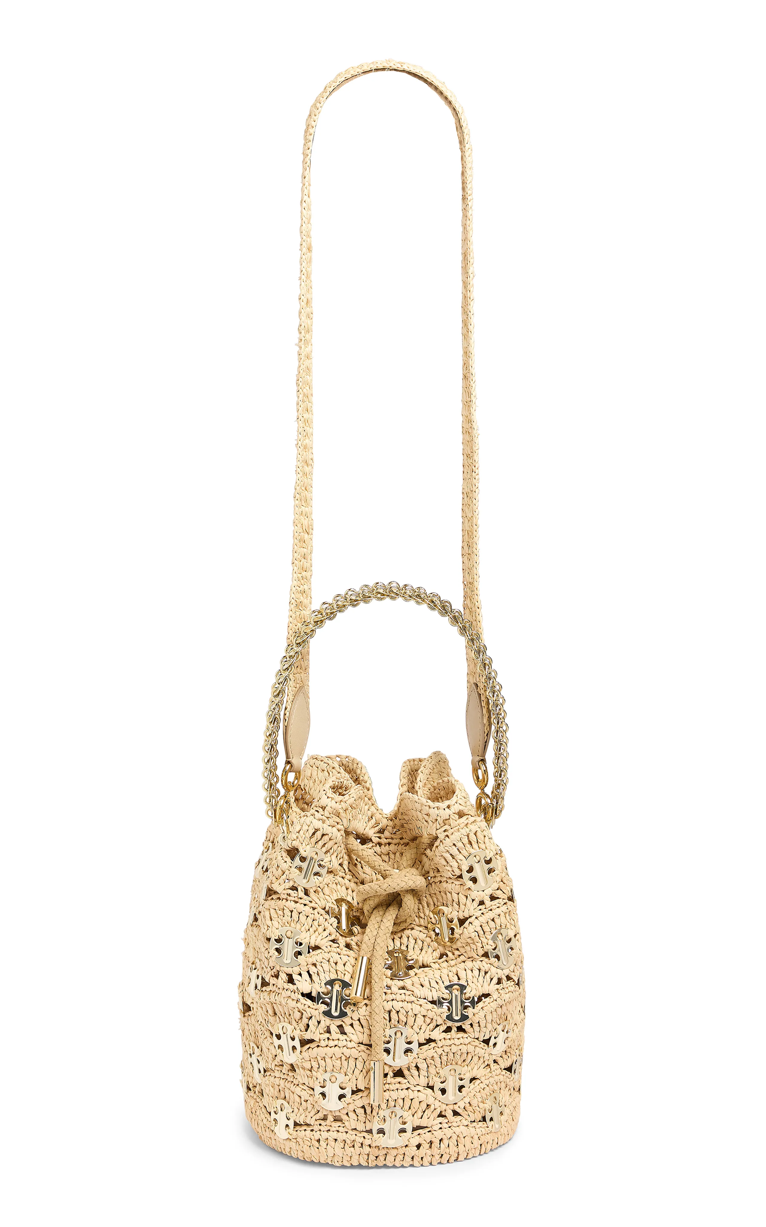 Rabanne Hardware-Detailed Woven Raffia Bucket Bag