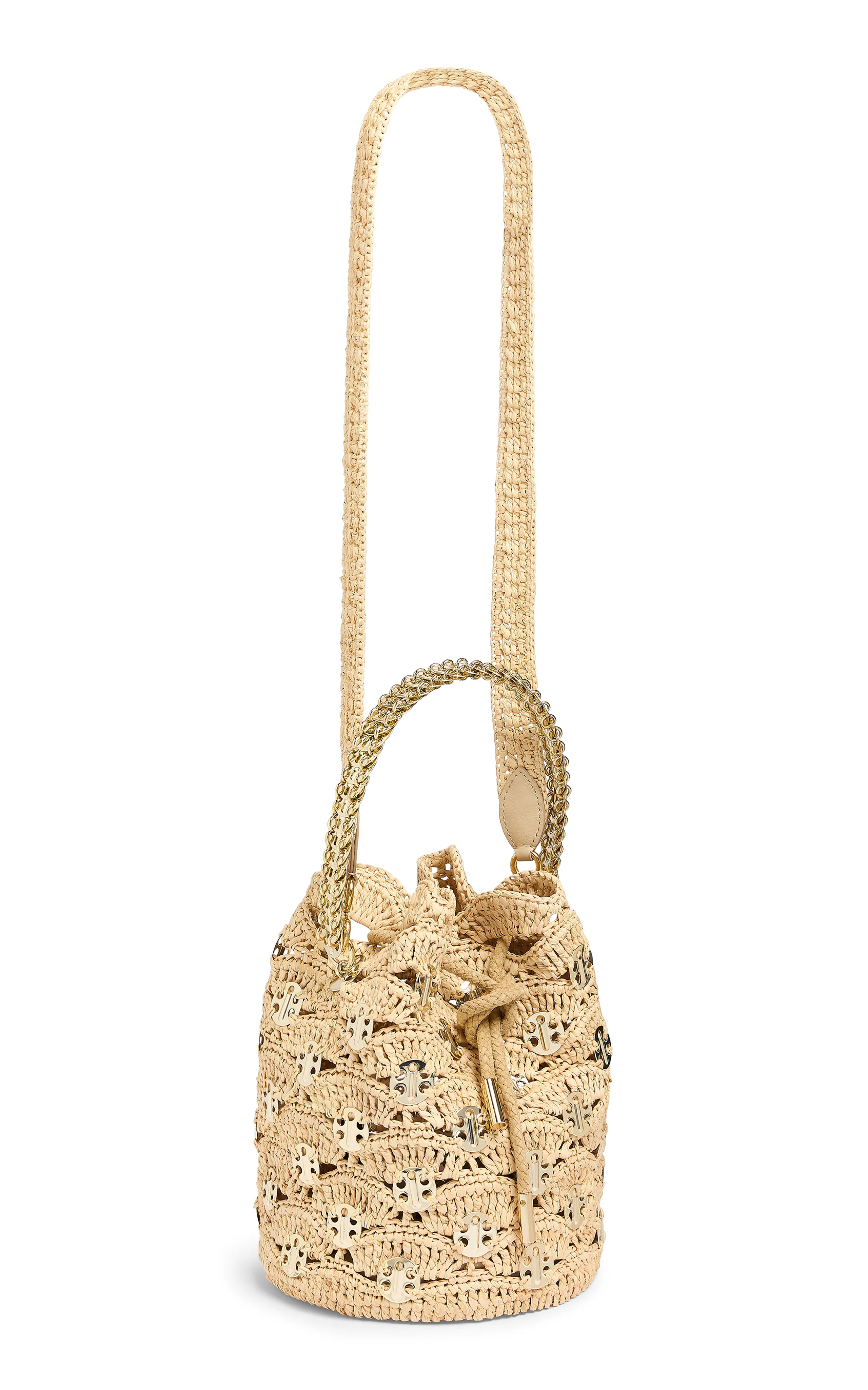 Rabanne Hardware-Detailed Woven Raffia Bucket Bag