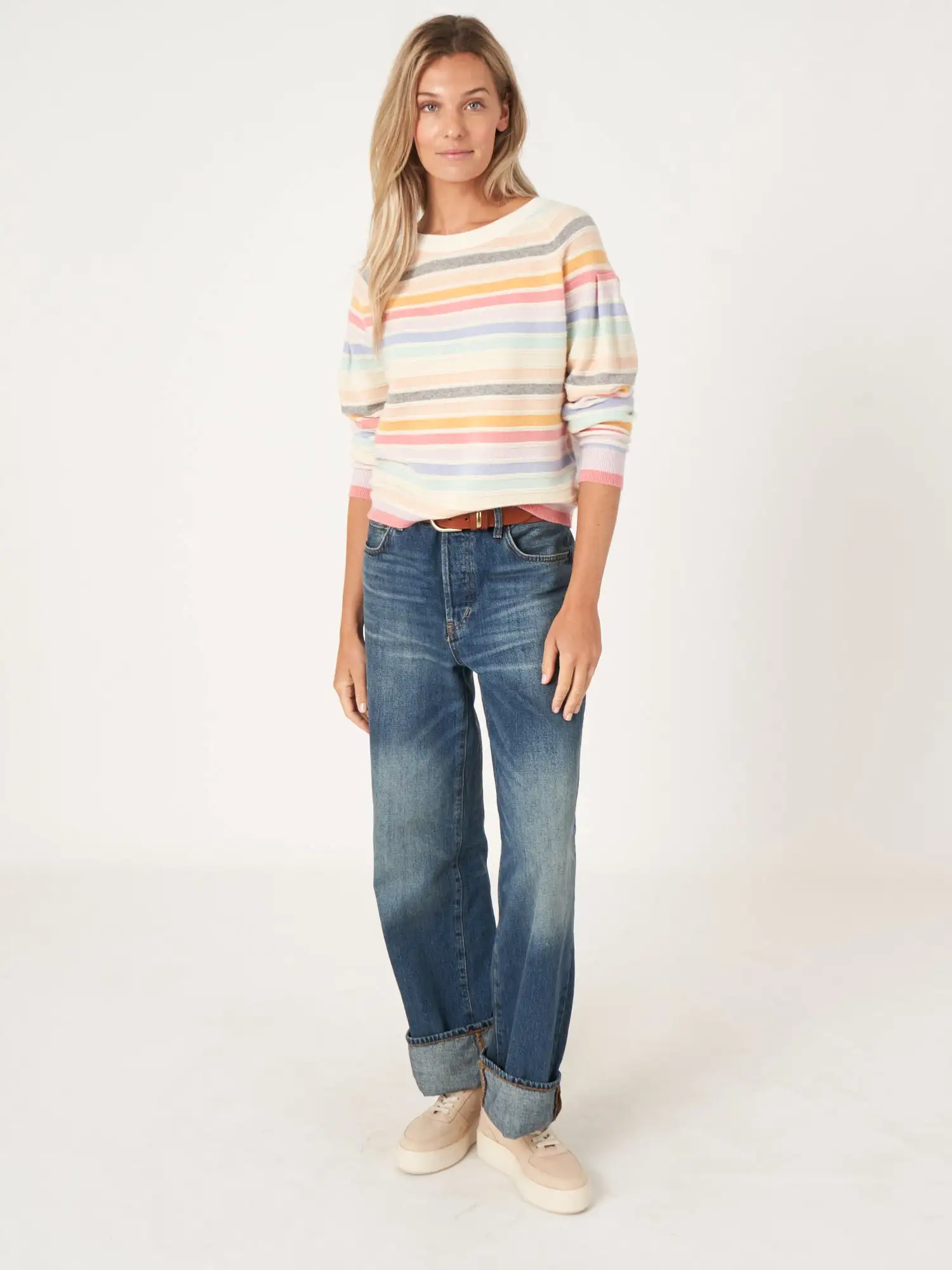 RAINBOW STRIPED CASHMERE SWEATER - REPEAT CASHMERE