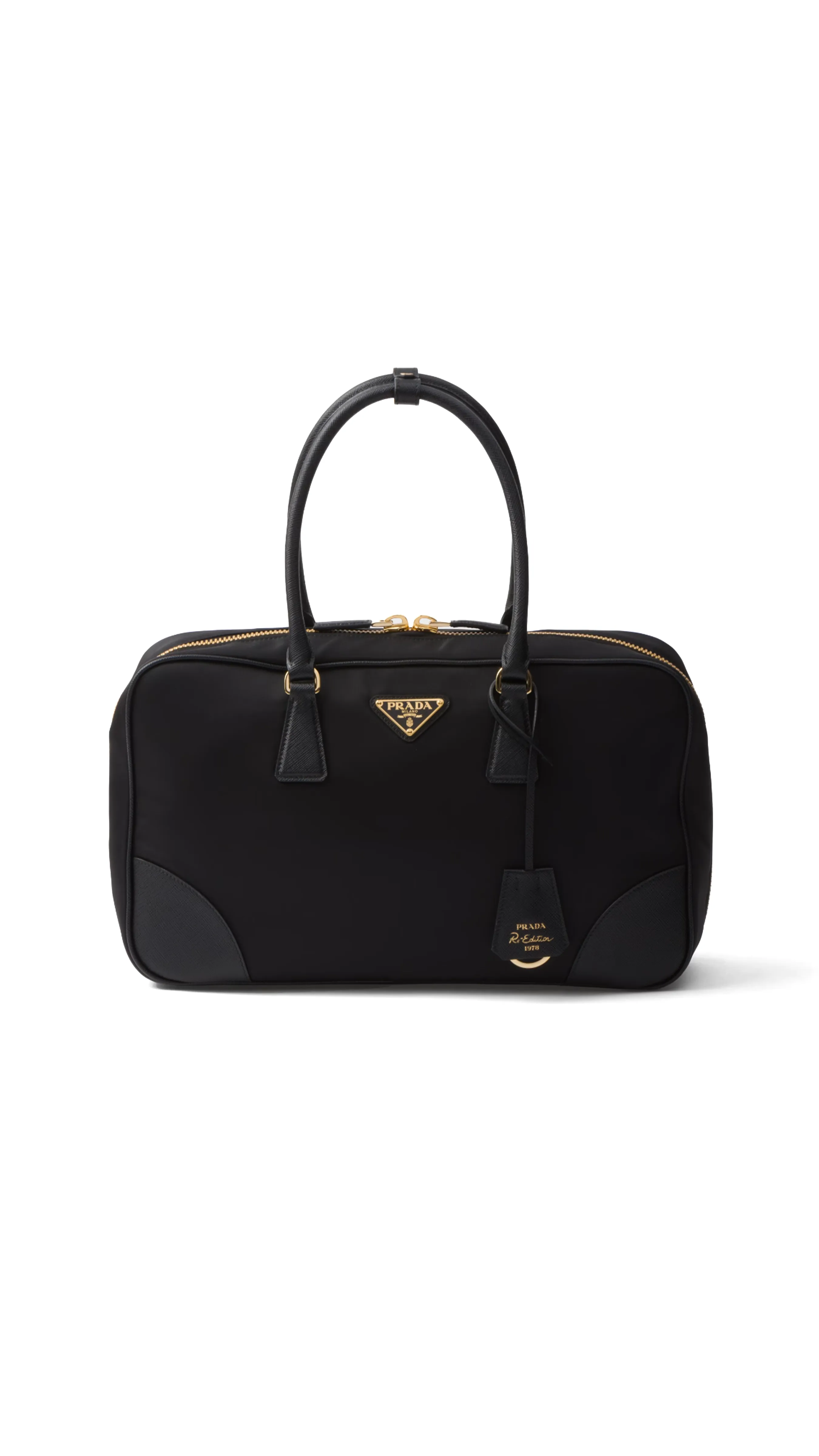 Re-Edition 1978 Large Re-Nylon and Saffiano Leather Two-Handle Bag - Black