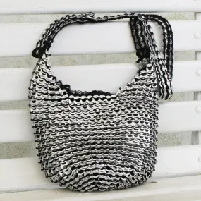 Recycled Aluminum Pop-Top Hobo Handbag from Brazil, Gleaming Companion