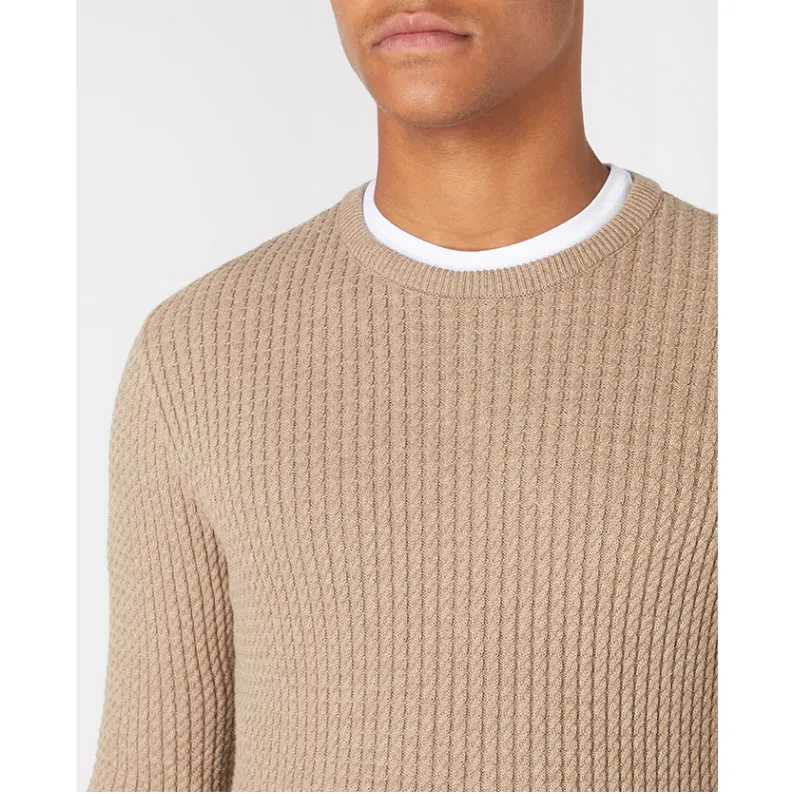 Remus Uomo Tapered Fit Wool-Blend Crew Neck Sweater 58673 - Sand