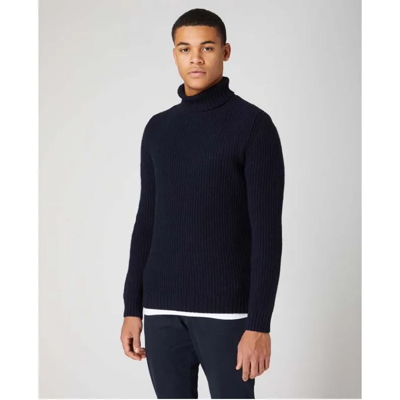 Remus Uomo Tapered Fit Wool-Rich Roll Neck Sweater Navy