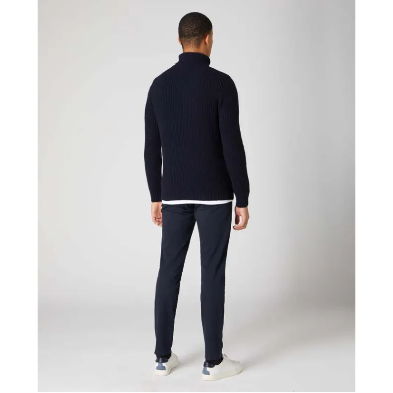 Remus Uomo Tapered Fit Wool-Rich Roll Neck Sweater Navy