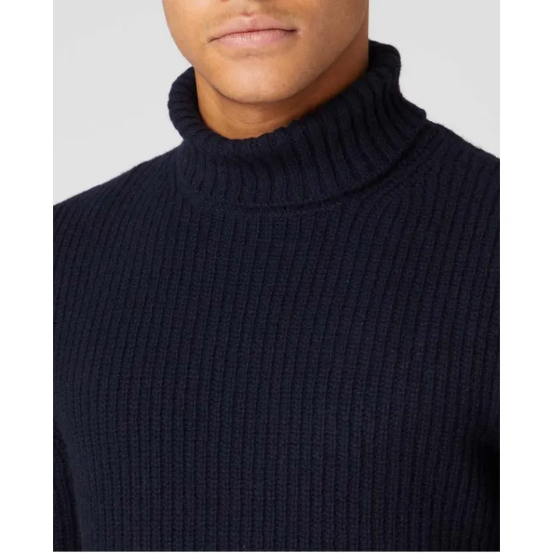 Remus Uomo Tapered Fit Wool-Rich Roll Neck Sweater Navy