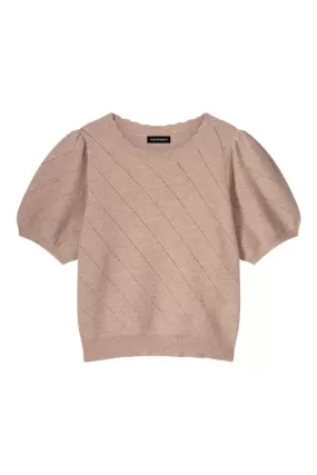 Repeat Cashmere Short Sleeve Pointelle Cashmere Sweater
 in Pebble