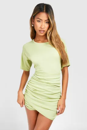 Rib Ruched Wrap Mini Dress