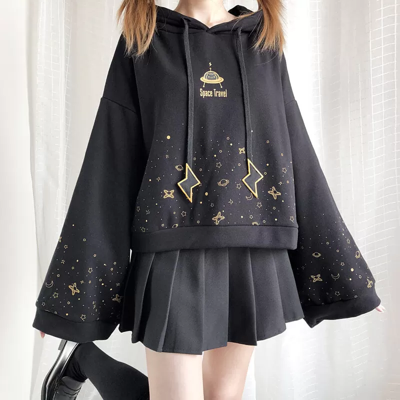 “ROAMING STARRY SKY TRUMPET SLEEVE HOODIE BY23246