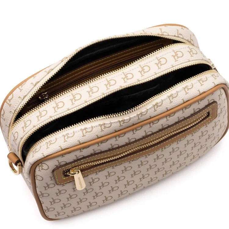 RoccoBarocco 11106  Monogram Camera Bag Compartement Tracolla Donna in Ecopelle White